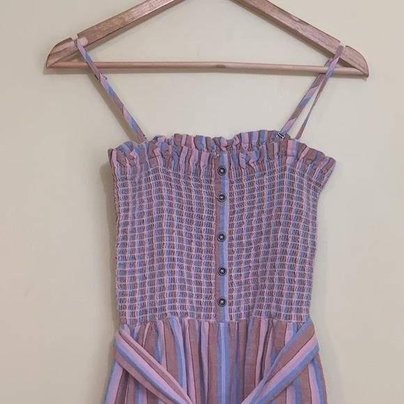 Billabong Multi Color Forward Feelings Smocked Spaghetti Strap Belted Jumpsuit L - Picture 5 of 17